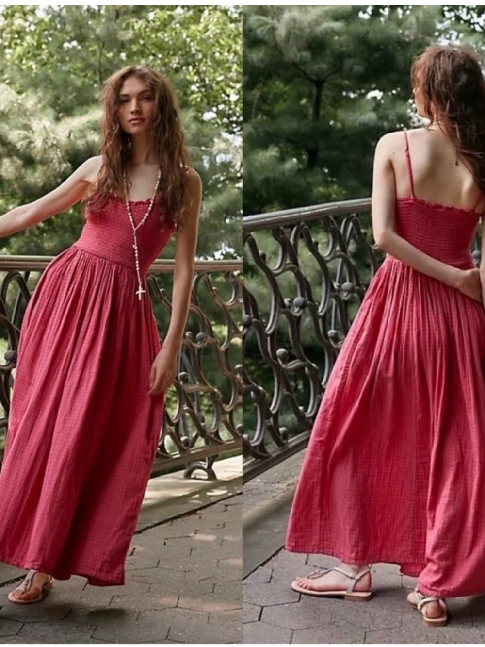 Free People "Sweet Nothings" Gingham Maxi Dress Pink